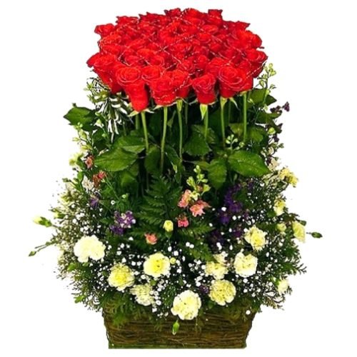 100 Red Rose Basket