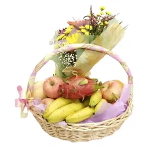 Fruit Basket and Flowers Bouquet