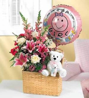 Baby Girl Gift Basket and Balloons