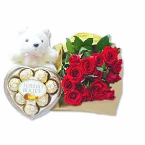 Teddy, Chocolate and Red Roses