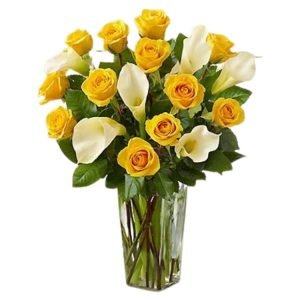 Calla Lilies and Yellow Roses