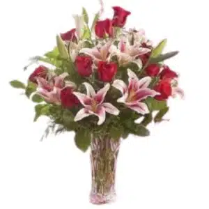 Roses and Lilies in Vase