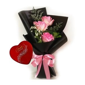 Three Roses and Chocolate Combo Gift