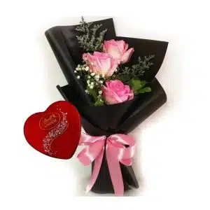 Three Roses and Chocolate Combo Gift