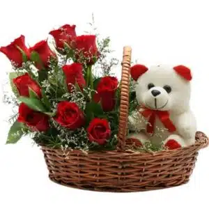 Teddy and red rose
