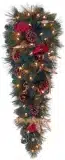 36" Madison Fir Elegant Teardrop Wreath with Pine Cones, Leaves, Flowers and Balls, 50 Clear Lamps