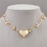 Multi-Strand Two-Tone Pearl Heart Necklace