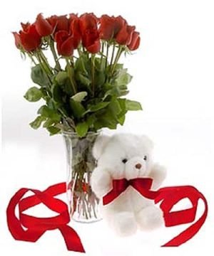 Flower in a Vase with Teddy Bear