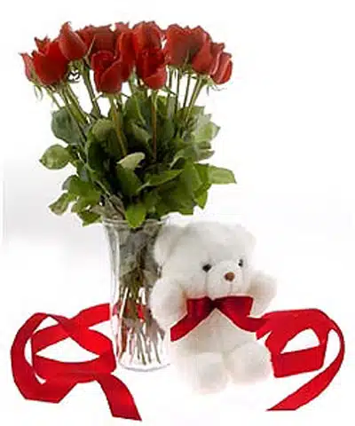 Flower in a Vase with Teddy Bear