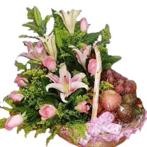 Pink Lily/roses With Fruits