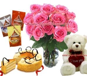 Rose in Vase with combo pack collection