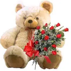 Fluffy Bear with Rose Bouquet