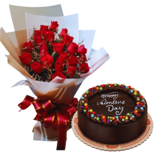 Roses Bouquet with Red Ribbon Cake