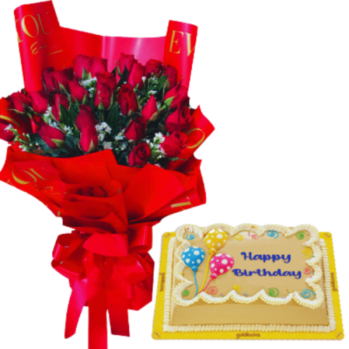 Red Rose with Goldilocks Cake