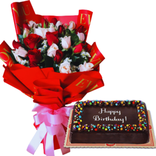 Roses with Dedication Cake