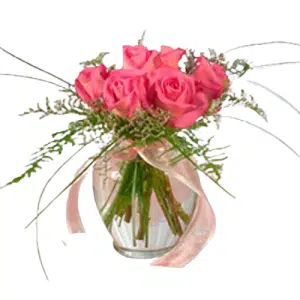 6pcs Pink Roses in Vase