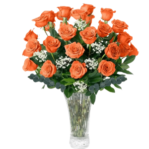 Vibrant Orange Roses in Vase