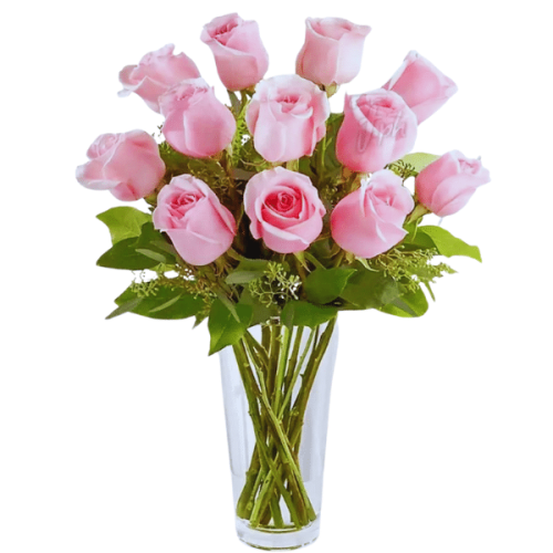 12 Pink Roses in Vase to Taguig