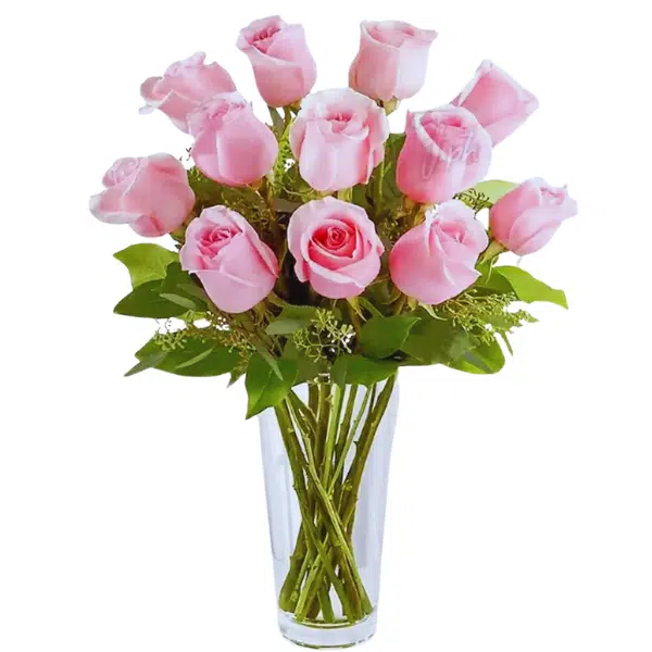 12 Pink Roses in Vase to Taguig