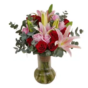 Rose and Lilies In Vase