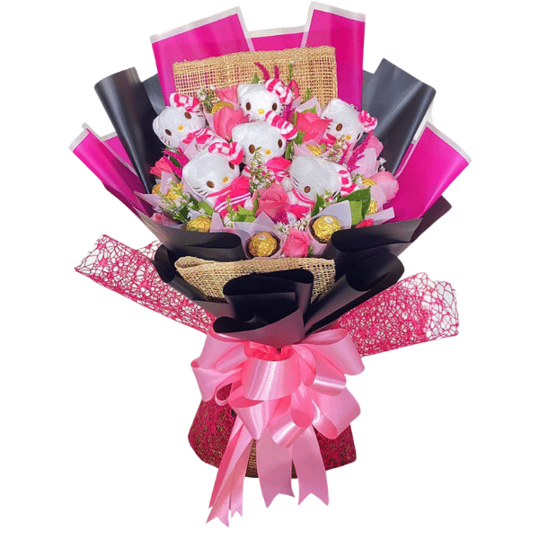 Send flowers to Philippines, Flower delivery Philippines, Send roses to Philippines Flower shop Philippines Hello Kitty with Ferrero Bouquet