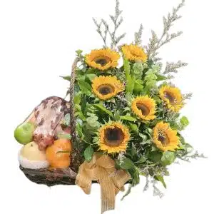 Sunflower Bouquet with Fruit Basket