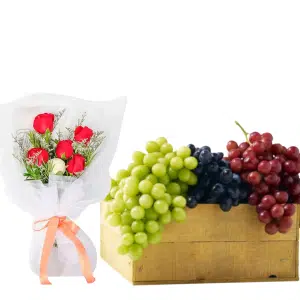 Rose Bouquet and Grapes Basket Deluxe