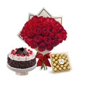 Luxurious Red Roses and Sweet Delights Gift Set